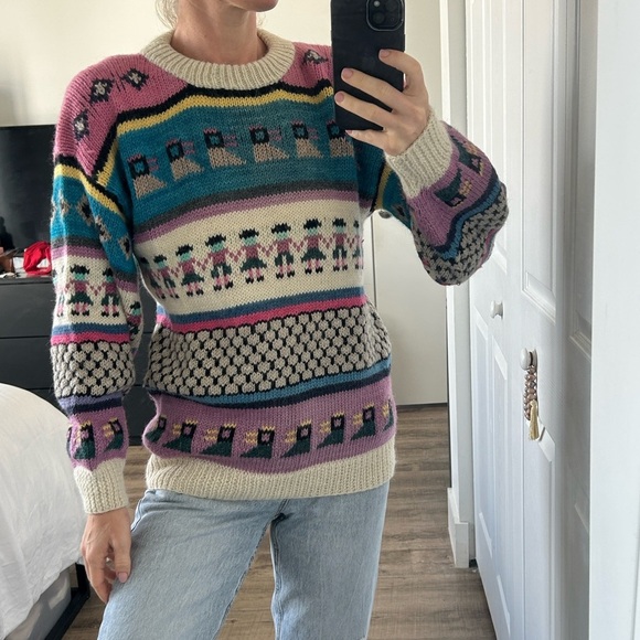 Vintage Sweaters - Vintage Peruvian Hand Knit Wool Sweater